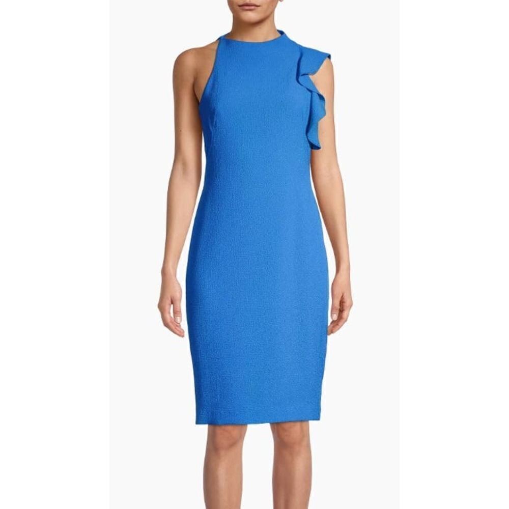 Black Halo Blue Pabla Ruffle Sheath Dress NWT Sz. 2